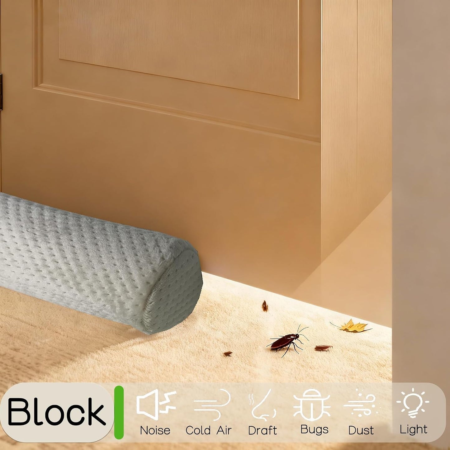 Under Door Draft Stopper, Draft Stopper for Bottom of Door, Adjustable 30-36 Inch Door Draft Blocker, Under Door Gap Filler, Easy Install Door Seal, Helps Reduce Drafts, Noise and Heat Loss Black