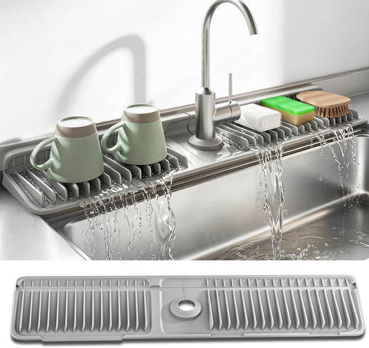 24 Inch Longer Silicone Faucet Mat, 7°Slope Fast Self-draining