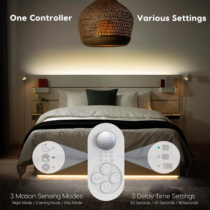 Dual Motion Sensor Light Indoor - Plug-in Adjustable LED Step Stair Light Strip with Double Sensor Detection, Timer & Dimmer for Staircase, Hallway, Bedroom (16.4FT 3000K Warm White)