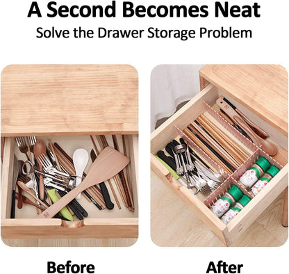 14.5 in White Adjustable Drawer Dividers, TWUTGAYW 8PC DIY Grid Drawer Organizer Dividers, Plastic Organizer Separator for Socks Underwear Makeup Cosmetic Clothes Can Help Tidy Kitchen Bedroom Dresser