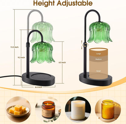 Candle Warmer Lamp Adjustable Timer - Electric Flower Glass Candles Light | Height Adjustable Dimmable Vintage Base Modern Wax Candles Jar Top Warmers Wax Melts Birthday Women Mom House Warming Gifts