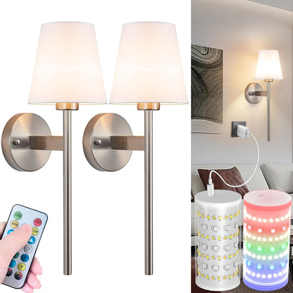 Battery Operated Wall Sconces Set Of Two, Wireless Battery Wall Light With 10000mAh RGB Rechargeable Magnetic Bulb, Rechargeable Wall Sconce With Remote Control For Bedroom, No Electrician Required
