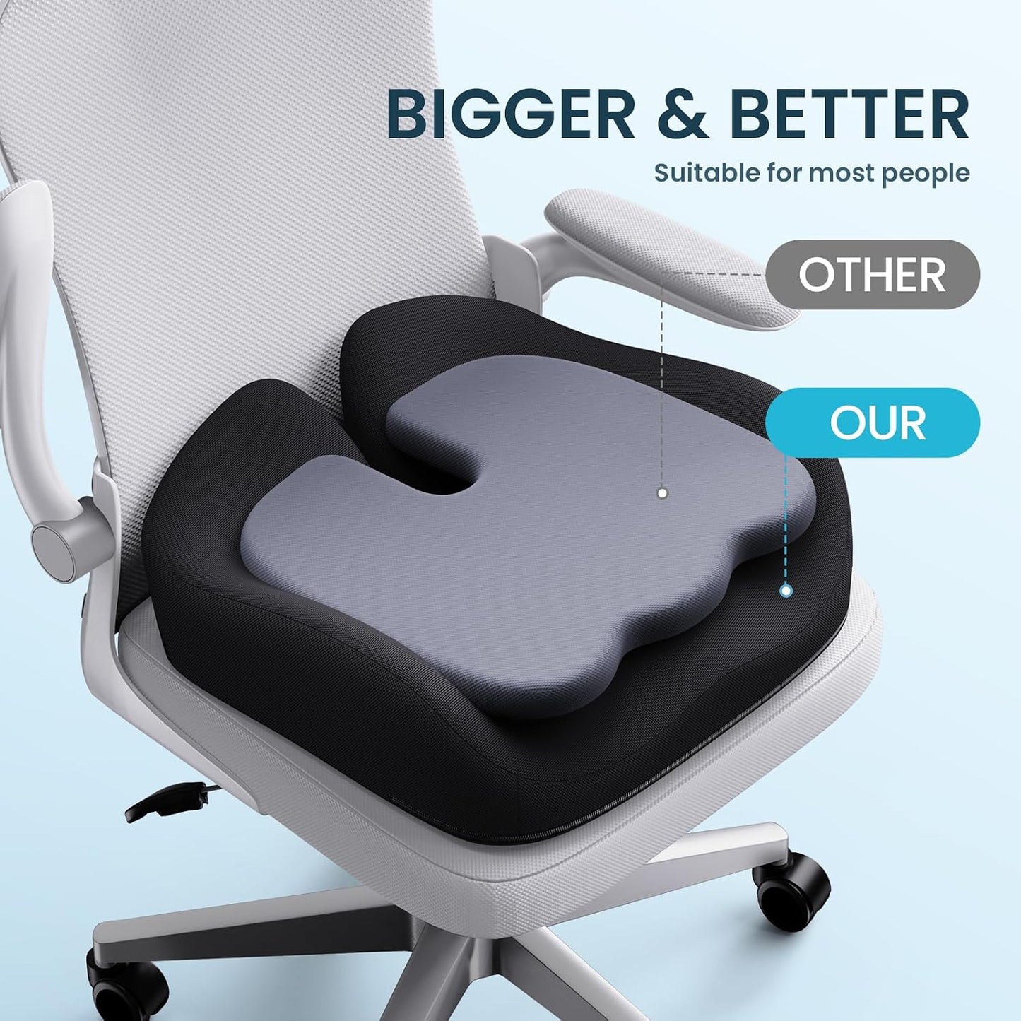Benazcap Memory Foam Seat Cushion, Ergonomic Office Chair Cushion | Memory foam cushion relieves pressure and supports tailbone comfort for office chairs, cars, wheelchairs and home use.
