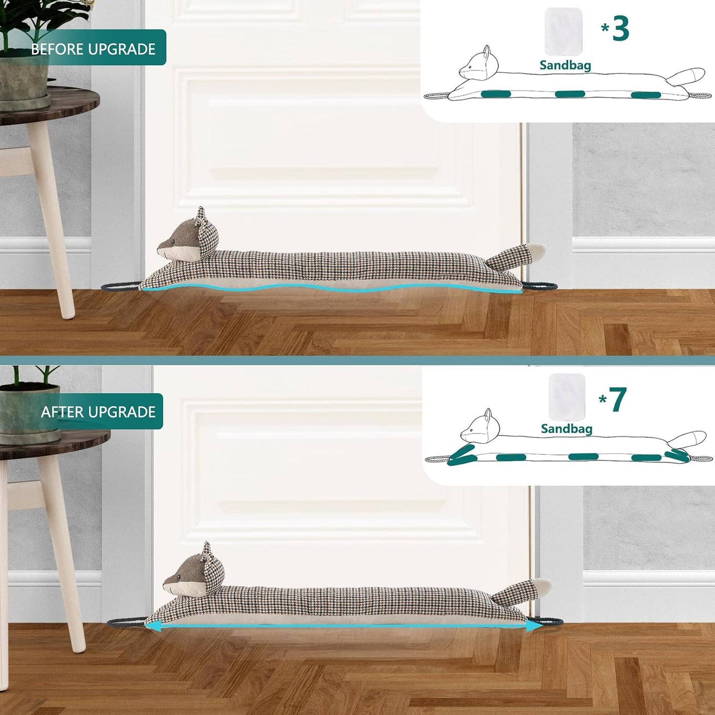 Under Door Draft Stopper Decorative Wind Stopper 36 inch for Door & Window, Weighted Animal Air Draft Stopper for Bottom of Door with Hanging Loops - Brown Dog