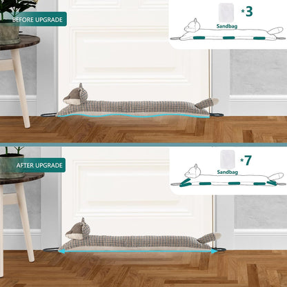 Under Door Draft Stopper Decorative Wind Stopper 36 inch for Door & Window, Weighted Animal Air Draft Stopper for Bottom of Door with Hanging Loops - Brown Dog