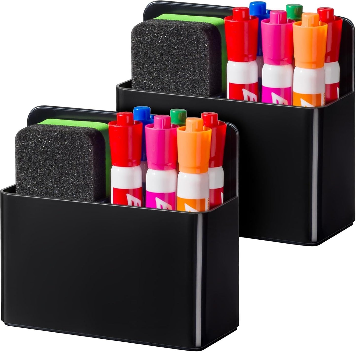 BEYGORM Plastic Magnetic Pen Holder, Powerful Magnet, 2 Pack | Classroom Must Haves, Dry Erase Marker Holder for Whiteboard, School Locker Organizer, Pencil Cup for Refrigerator(Black)
