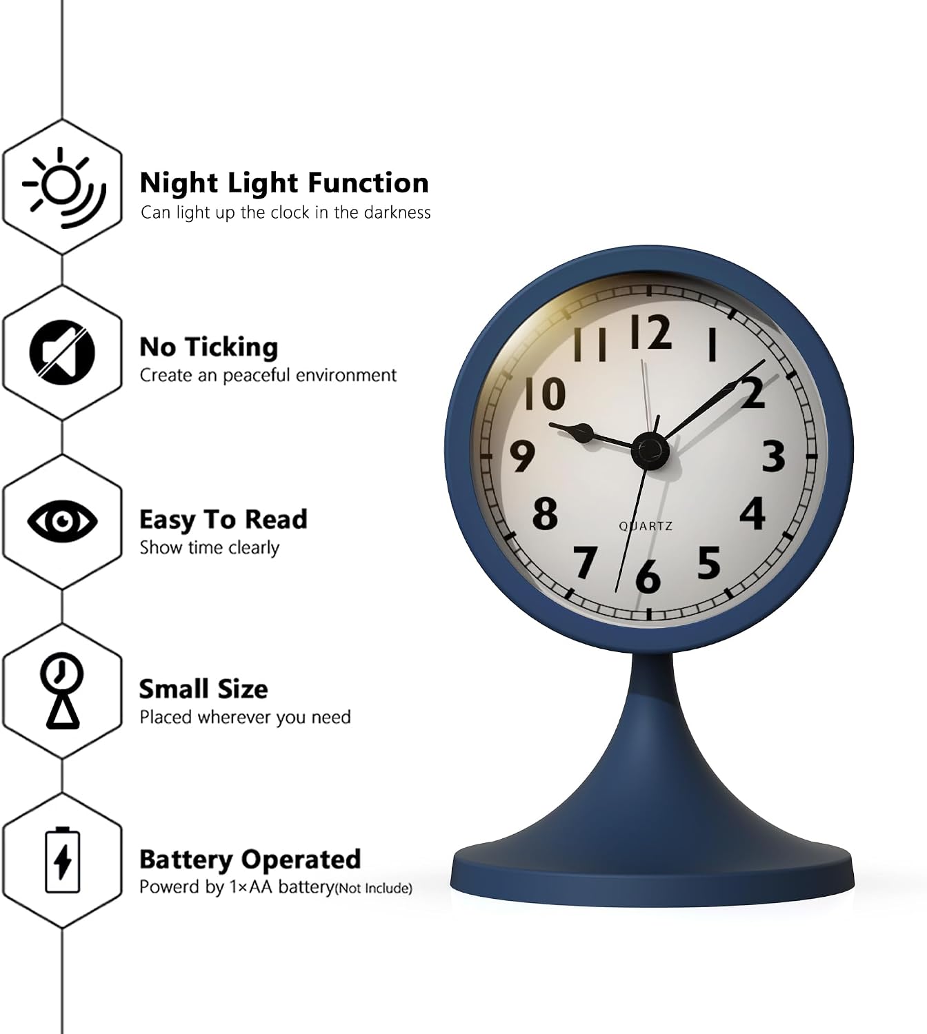 AYRELY® 3" Analog Alarm Clock, Retro Small Clock, Desk Clock for Bathroom | Cute Battery Operated Table Clock with Silent Movement and Light for Bedroom, Bedside, Living Room Decor and Shelf （Green）