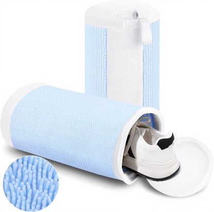 2 PCS Shoe Washing Machine Bags for Washer and Dryer, Grey + White | Reusable Laundry Shoe Bag, Hands Free, Hidden Self-locking Zipper, 360° Deep Cleaning, For Sneakers and All Shoes Types