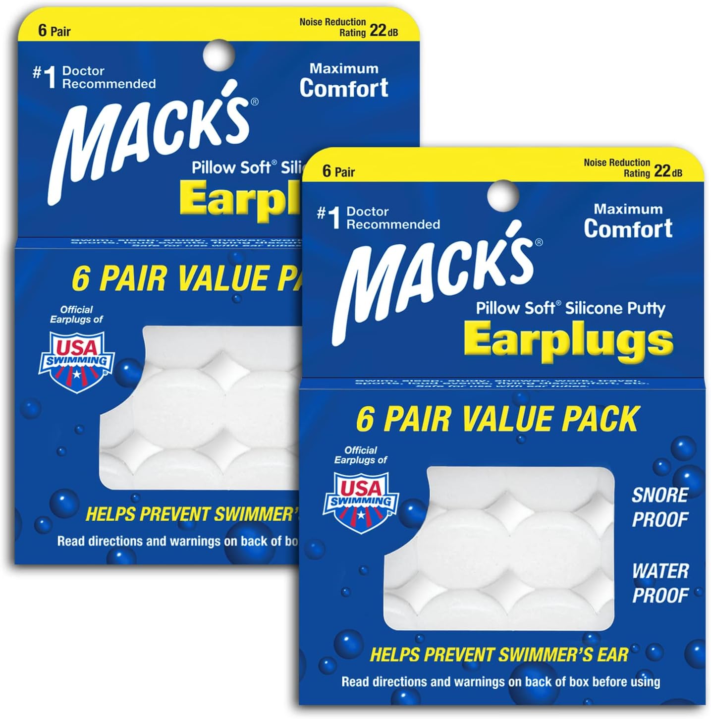 Mack's Pillow Soft Silicone Earplugs - 6 Pair (Pack of 2), Value Pack – The Original Moldable Silicone Putty Ear Plugs for Sleeping, Snoring, Swimming, Travel, Concerts and Studying
