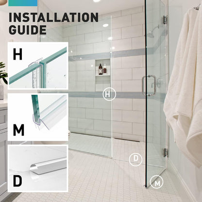 Shower Door Seal | 4 PCS 3/8" x 77" Frameless Glass Door Side Seal and Bottom Seal Door Sweep, Stop Shower Leaks Create a Water Barrier