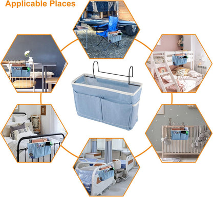 Surblue Bedside Caddy Bedside Storage Bag Hanging Organizer for Bunk, Hospital Beds, Dorm Rooms Bed Rails Camp 4 Pockets and 2 Hooks (Skyblue)