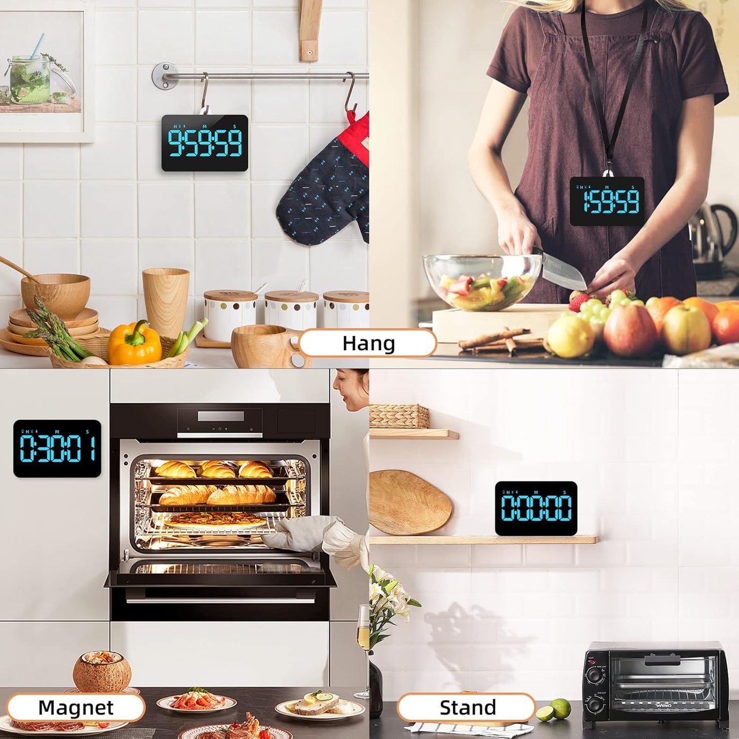 Samshow Rechargeable Digital Kitchen Timer, Ice Blue, 5 Inch | Countdown/Up, 3 Adjustable Brightness, 4 Adjustable Volume , 5" LED Display, Magnetic, For Classroom/Office/Home/Work/Game