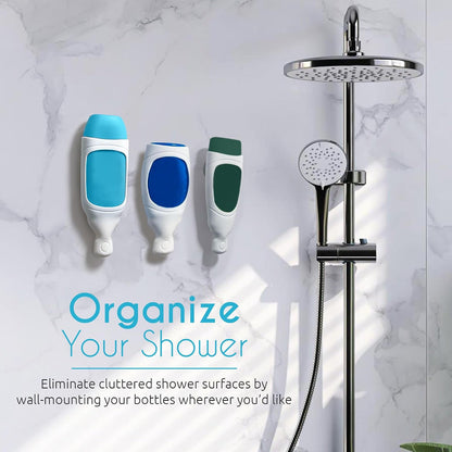 Squeezi 2 Unit Pack (Bright White) Wall Mounted Shower Dispenser and Organizer for Shampoo and Soap Bottles, Silicone Chamber
