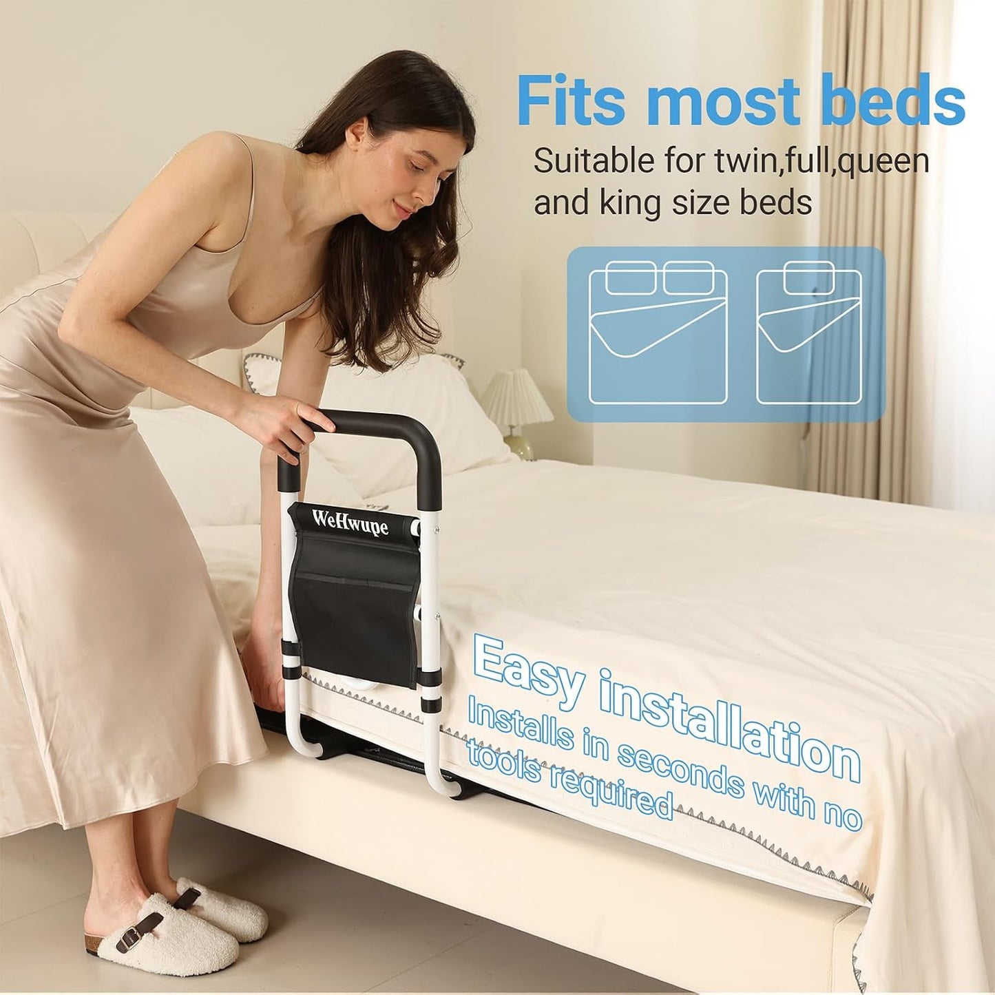 Bed Rails for Elderly Adults Safety with Bedside Storage Pocket | Bed Assist Rail for Seniors, Upgraded ASTM Compliant Bedside Grab Bar for Fall Prevention, Fits Twin Queen King Beds