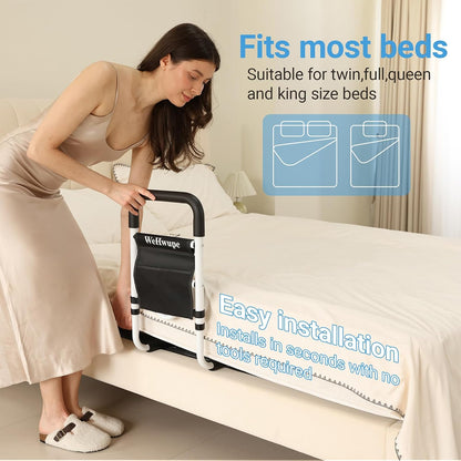 Bed Rails for Elderly Adults Safety with Bedside Storage Pocket | Bed Assist Rail for Seniors, Upgraded ASTM Compliant Bedside Grab Bar for Fall Prevention, Fits Twin Queen King Beds