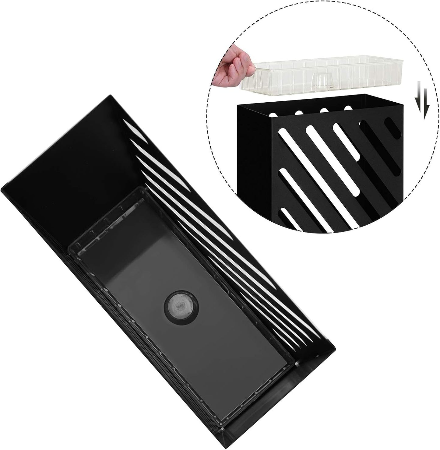 SONGMICS Metal Umbrella Stand, Rectangular, Removable Drip Tray, 4 Hooks | Umbrella Holder Rack, Cutout Design, for Entryway, Office, Matte Black, PATSY Collection ULUC03BK