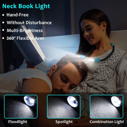 LUXJET Neck Reading Light & Book Light for Reading in Bed - Hands Free, 3 Colors & 6 Brightness Levels, 360° Flexible Arms, 80-Hour Rechargeable - Reading, Knitting, Camping, Repairing