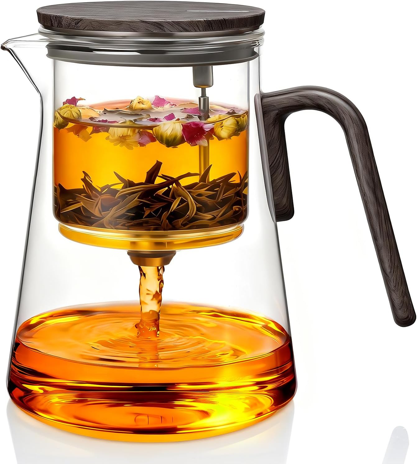 ZENS Magnetic Glass Infuser Teapot for Loose Tea, 27oz Walnut Wood Handle | Magic Teapot with Infuser, Echanted Tea Maker, Mess-Free Loose Leaf Tea Diffusers for Tea lover Gifts