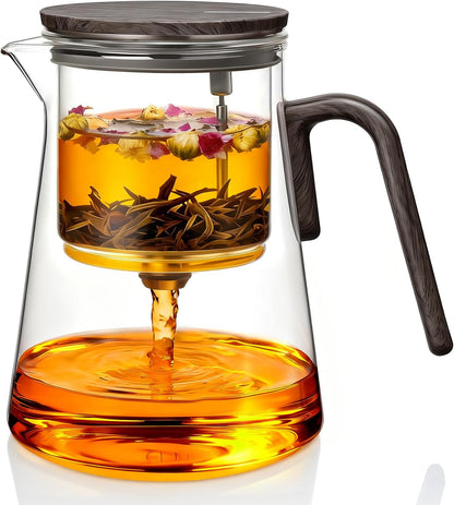 ZENS Magnetic Glass Infuser Teapot for Loose Tea, 27oz Walnut Wood Handle | Magic Teapot with Infuser, Echanted Tea Maker, Mess-Free Loose Leaf Tea Diffusers for Tea lover Gifts