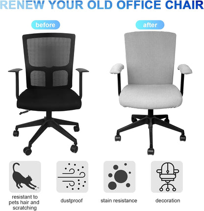 Tallew 4 Pcs Office Chair Covers Set Computer Universal Protective Stretchable Chair Seat Covers Desk Armrest Slipcovers Pads Office Cushion Backrest for Rotating (XL,Silver Gray)