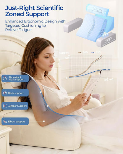 Kayfia Reading Pillow, 30-90° Stepless Adjust Angle & Height, Large, Grey | 2 in 1 Back Wedge Pillow for Bed Sitting up, Adjustable Headrest, Backrest Pillow for Reading/Gaming/Working in Bed or Couch