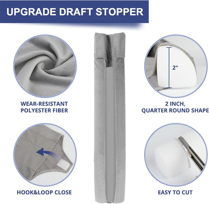 HADOR Door Draft Stopper for Bottom of Door, 36 Inch Under Draft Air Noise Light Blocker 30"- 36" Double Side Triangle Soundproof Sweep Filler Seal Gap up to 1.7" for Patio Sliding Door Guard, Grey | Under Door Gap Filler,Double-Sided Foam Design, Fits