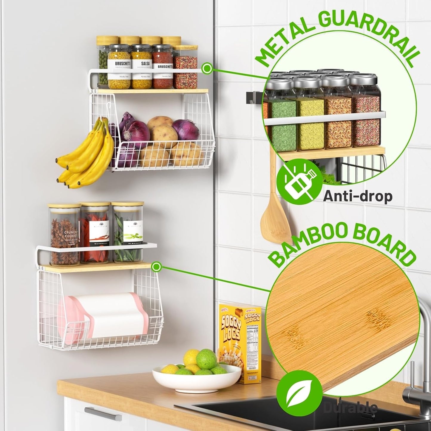 Magnetic Shelf for Fridge with Wood Lid, Fruit Potato and Onion Storage Bins, Pantry Organizers & Storage, Large Container Magnetic Spice Rack for Refrigerator, Kitchen Counter, Cabinet | Strong magnet holds 50lbs, ventilated bin for produce, versatile