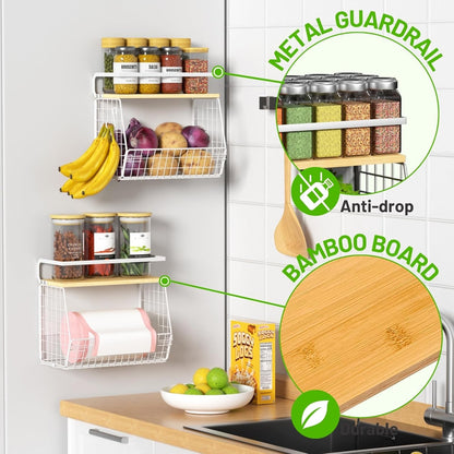 Ofiray-home Magnetic Shelf for Fridge with Wood Lid, Fruit Potato and Onion Storage Bins, Pantry Organizers & Storage, Large Container Magnetic Spice Rack for Refrigerator, Kitchen Counter, Cabinet