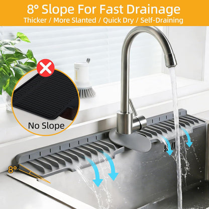 24" Silicone Sink Mat for Kitchen(Released in 2026), Beige | 8° Slope for Quick Self-draining, Sink Splash Guard Behind the Faucet, Narrow Water Splash Guard, for Kitchen&Bathroom Area