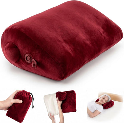 Maison Cozy® Inflatable Wedge Pillow for Travel and Sleeping - Adjustable Body Positioner for Back Support, Leg Elevation, Reading in Bed, Washable Velvet Cover, Travel Pouch (Sand Beige)