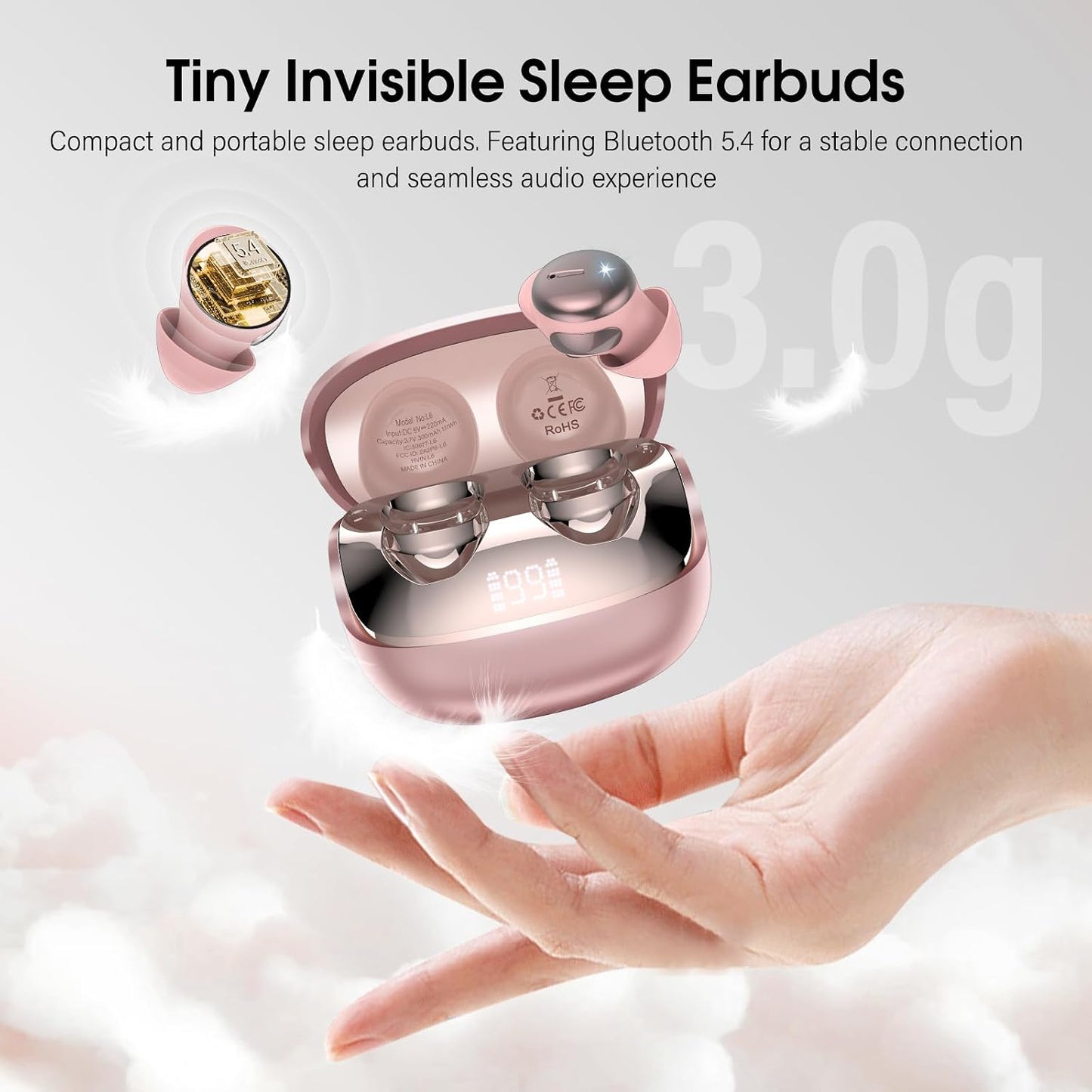 Sleep Earbuds Bluetooth 5.4, Mini Light-Weight Headphones for Side Sleepers | Features Sleep Mode & Built-in White Noise for Relaxing. 48H Battery & Clear Calls. Perfect Mini Earphones for Sound Sleep