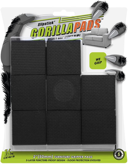 Slipstick GorillaPads CB144 Non Slip Furniture Pads/Grippers (Set of 8) Furniture Feet Floor Protectors, 2 Inch Round, Black