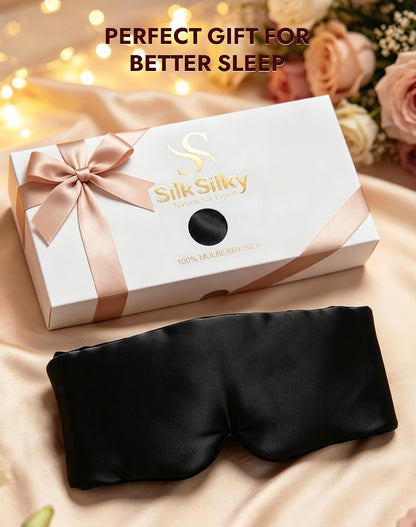 SilkSilky 22 Momme Mulberry Silk Sleep Mask for Side Sleepers, Black