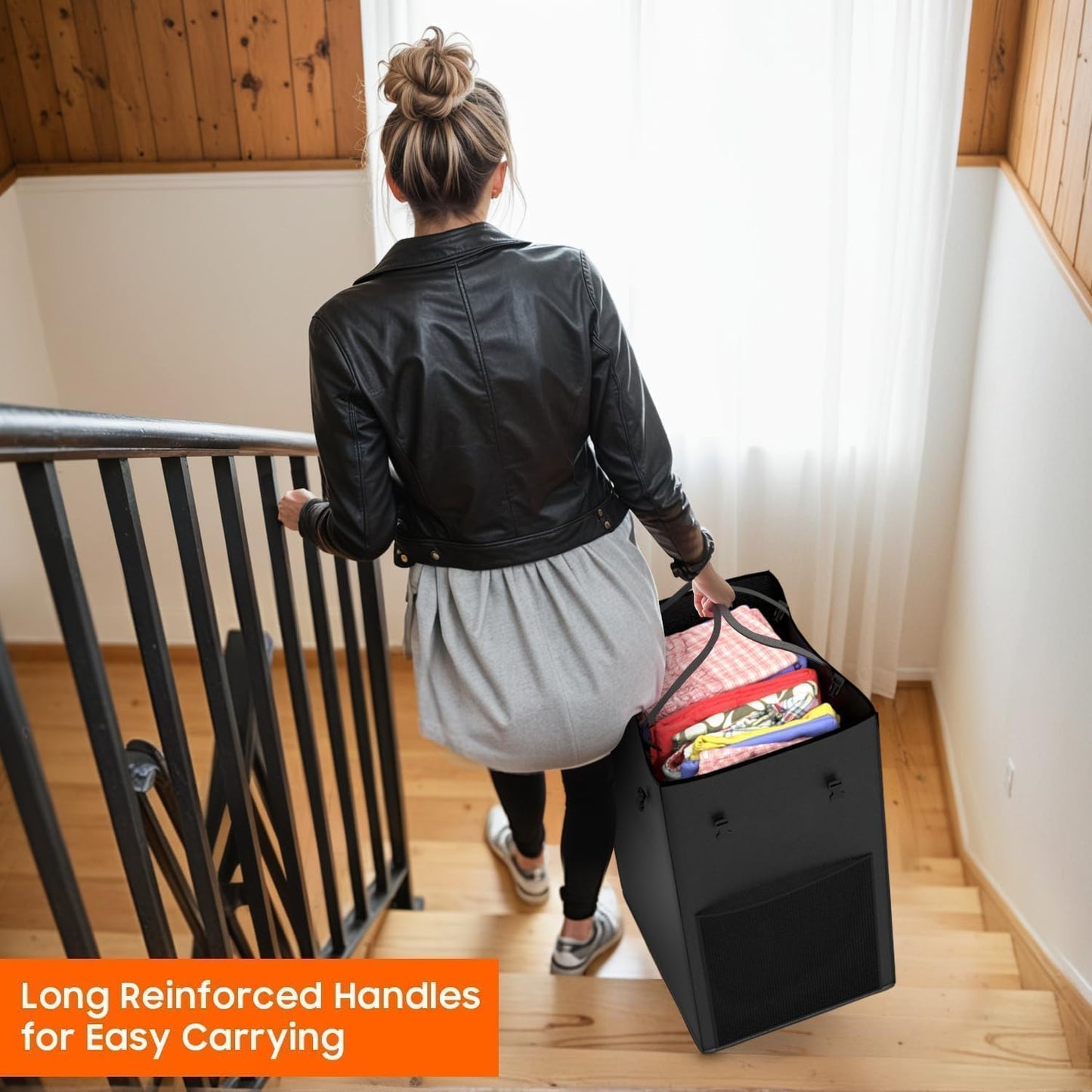 Laundry Hamper with Wheels, 150L Rolling Laundry Basket with Bag & Handles | Sturdy Metal Frame | Removable Bag | Large & Tall Dirty Clothes Hampers for Laundry Room, Bedroom, Dorm, Bathroom-Black