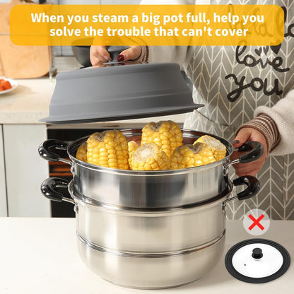 Collapsible Microwave Splatter Lid with Vented Tempered Glass Cover Wok Lid for Microwave Safe, Stockpot Steamer Pot Pan Round Bowl Plate 5" 6" 7" 8" 9" 10" Universal Multifunction Silicone Cover