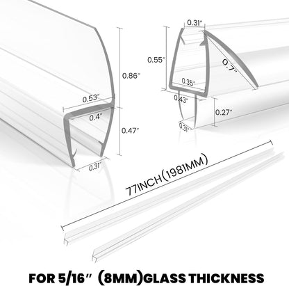 Frameless Shower Door Bottom Seal Strip for 3/8"(10mm) Thick Glass, Super Clear 36 Inch Long 2PCS Shower Door Seal, to Water Block