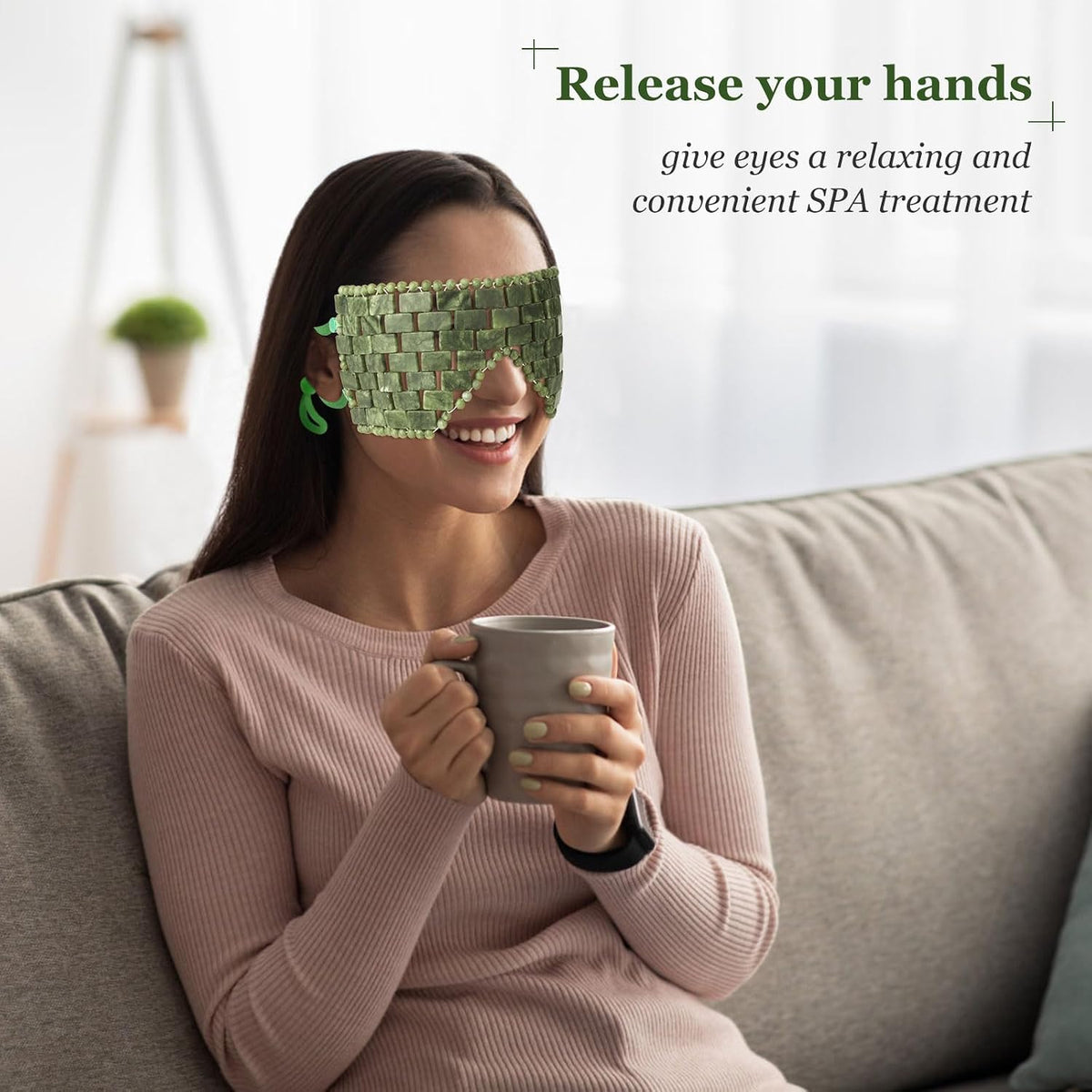Jade Eye Mask,Large Facial Cooling Mask with 100% Real Jade for Hot & Cold Therapy,Green Stone Facial Eyes Sleeping Mask Relief Eye Cover