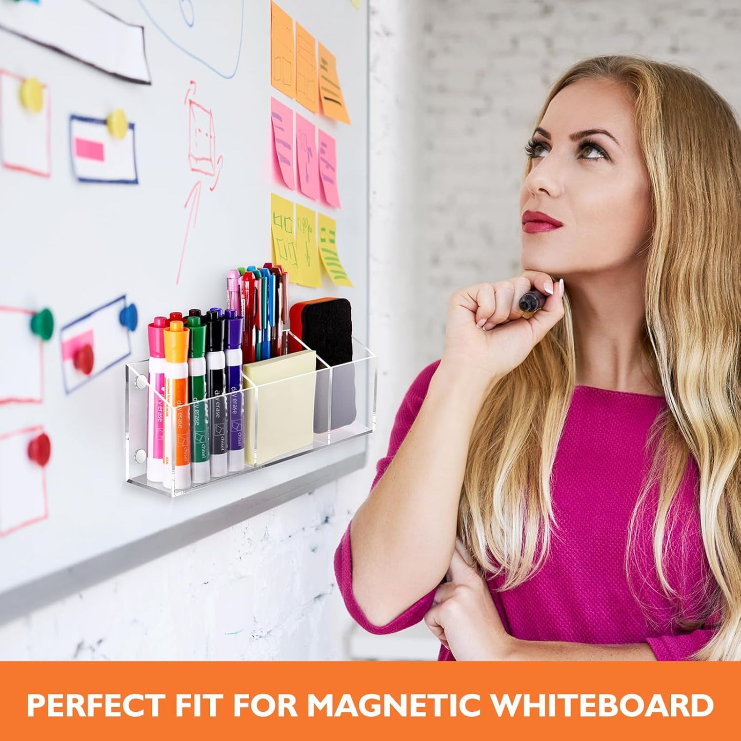 Ameceres Magnetic Acrylic Pencil Holder Clear Pen Holder for Fridge Locker | Whiteboard Accessories, Dry Erase Holder, Marker Organizer, Locker Organizer, Desk Pen Holder, For Office Home Classroom