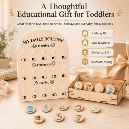 My Daily Routine Chart for Kids with Sliding Checklist – Wooden Visual Schedule Board for 3-5 Years Toddlers, Morning Afternoon Bedtime Activity Chore Chart for Independence Self Discipline