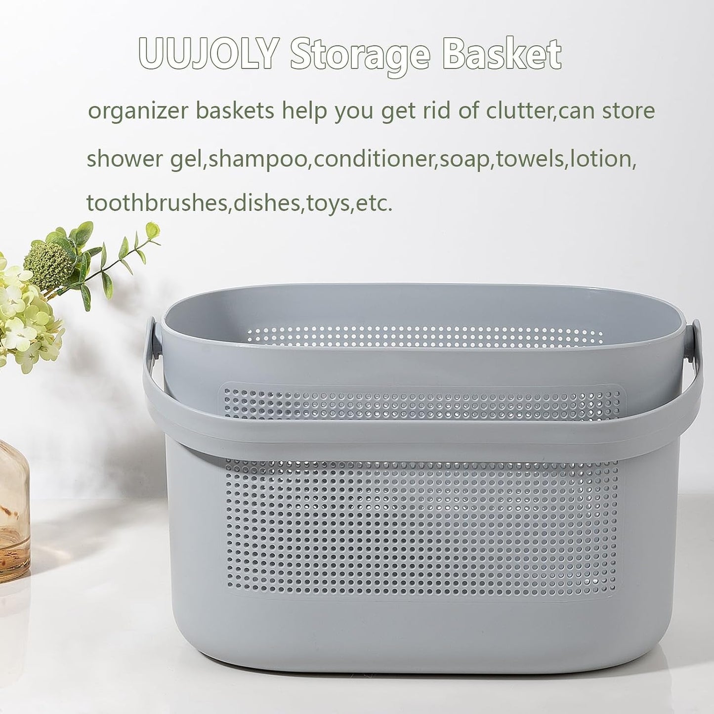 Plastic Portable Shower Caddy Basket, Storage Organizer with Handle, Yellow | Bottom Drain Holes, Keep Dry, Sturdy and Durable, Easy to Carry for Bathroom, Kitchen, Dorm Room, RV, College