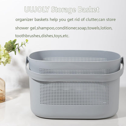 Plastic Portable Shower Caddy Basket, Storage Organizer with Handle, Yellow | Bottom Drain Holes, Keep Dry, Sturdy and Durable, Easy to Carry for Bathroom, Kitchen, Dorm Room, RV, College
