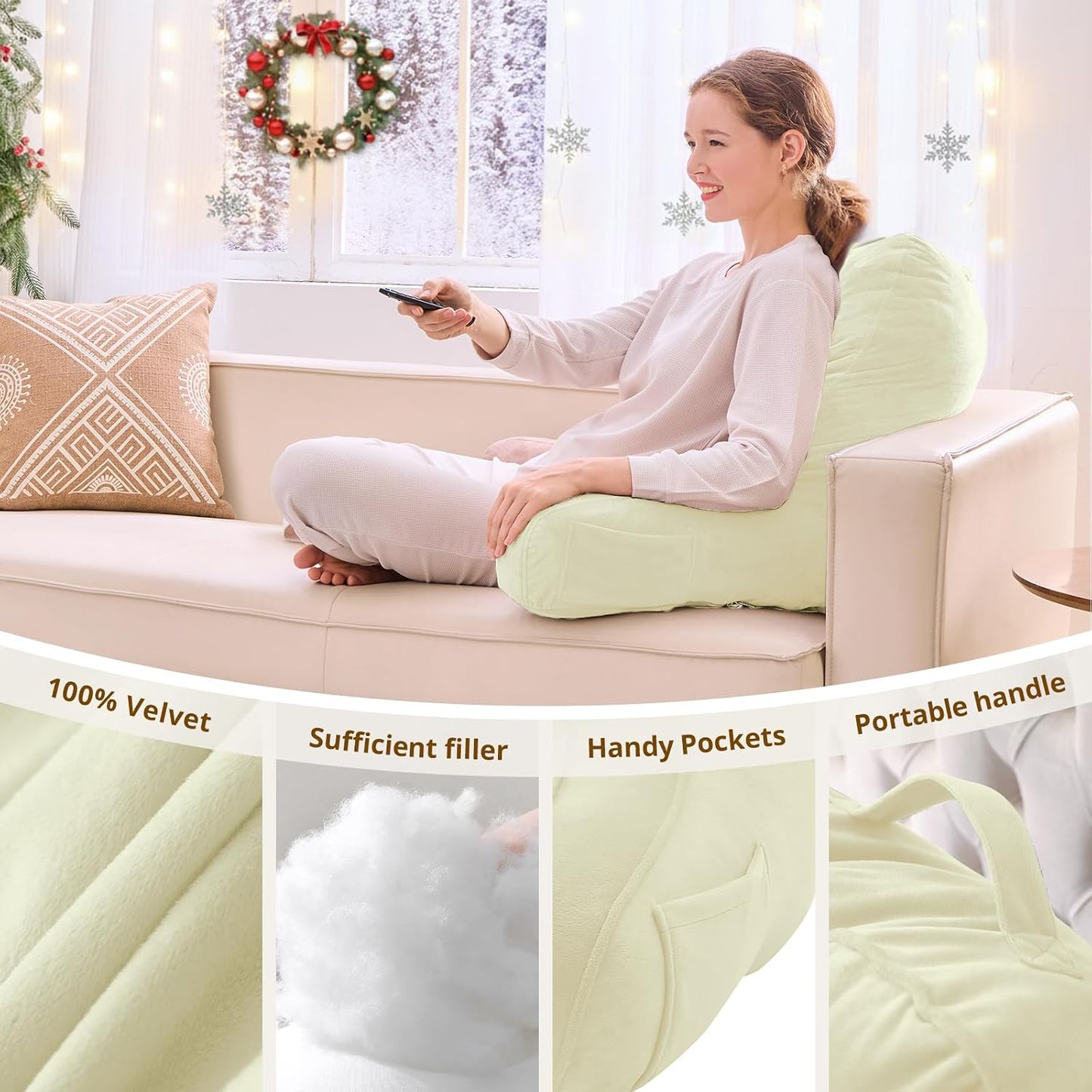 Sasttie Reading Pillows for Sitting in Bed Adult, Back Pillow Bed Sitting Up, Back-Rest Support Cushion for Sit Up on Couch, Sofa, and Floor, Dorm Essentials, Oeko-Tex Certified, Dark Grey