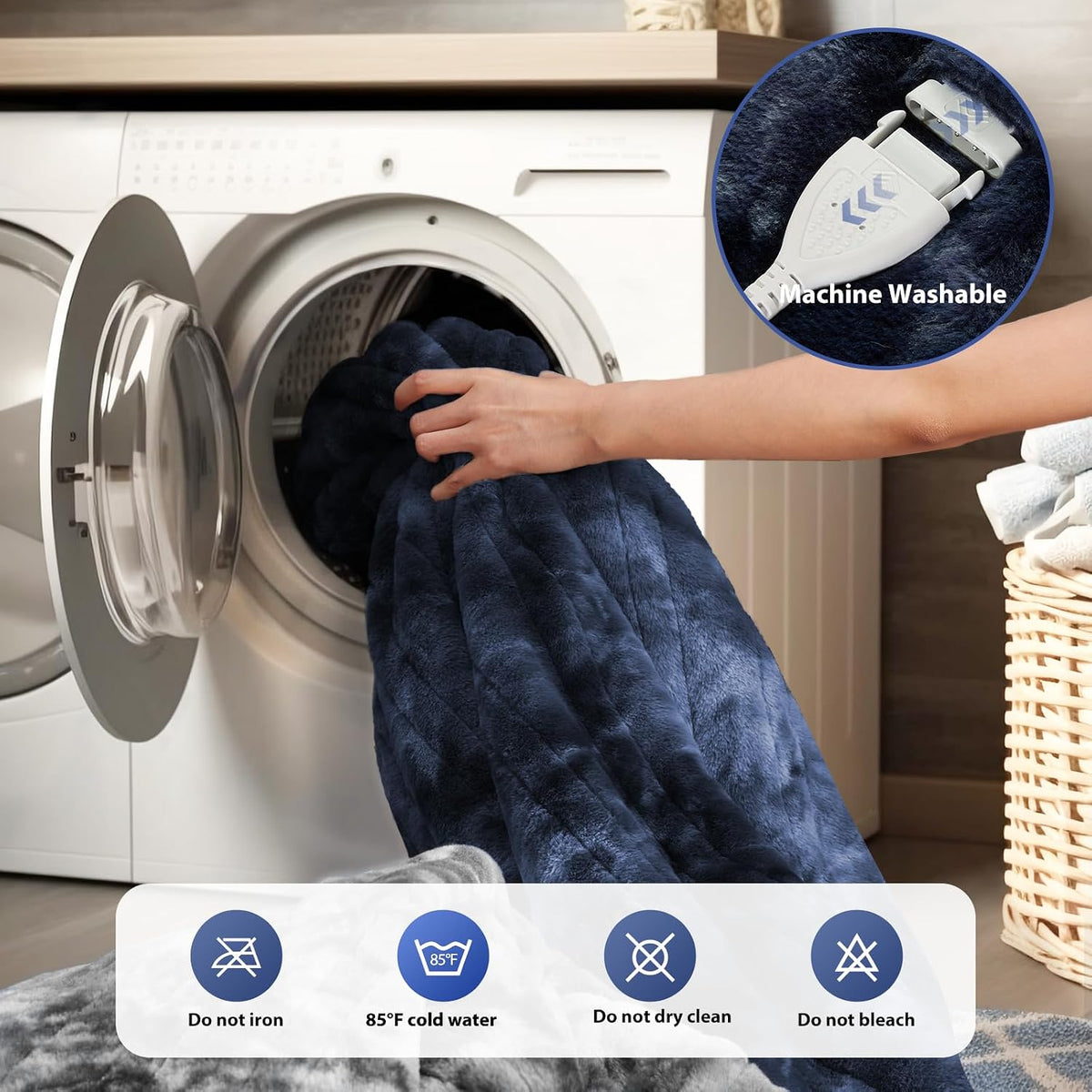 MAXEVE Electric Heated Throw Faux Rabbit Fur Blanket 8 Heating Levels