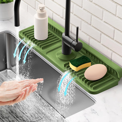 24'' Longer Faucet Mat for Kitchen Sink Splash Guard[7° Slope Fast Self-draining][Snap Lock Fit]Kitchen Sink Faucet Mat Splash Guard Kitchen Sink Area Water Splash Guard Behind Faucet Draining Mat