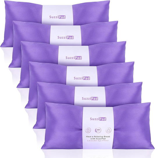 SuzziPad Hot & Cold Lavender Eye Pillows for Relaxing, Purple, 6 Packs | Washable Weighted Yoga Eye Mask For Meditation, Dry Eye Soothing & Sleep; Blocks Light, Soothes Migraines & Ocular Discomfort