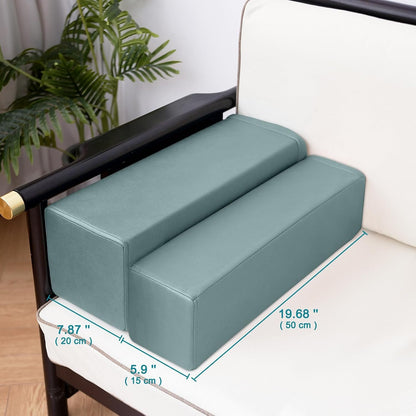 2 Pack Couch Arm Rest Pillow, 6''x6''x20'' Faux Leather Waterproof Cover, High Density Foam Armrest Cushion, Removable & Washable Elbow Support for Sofa, Bed, and Armchair (Medium Grey)