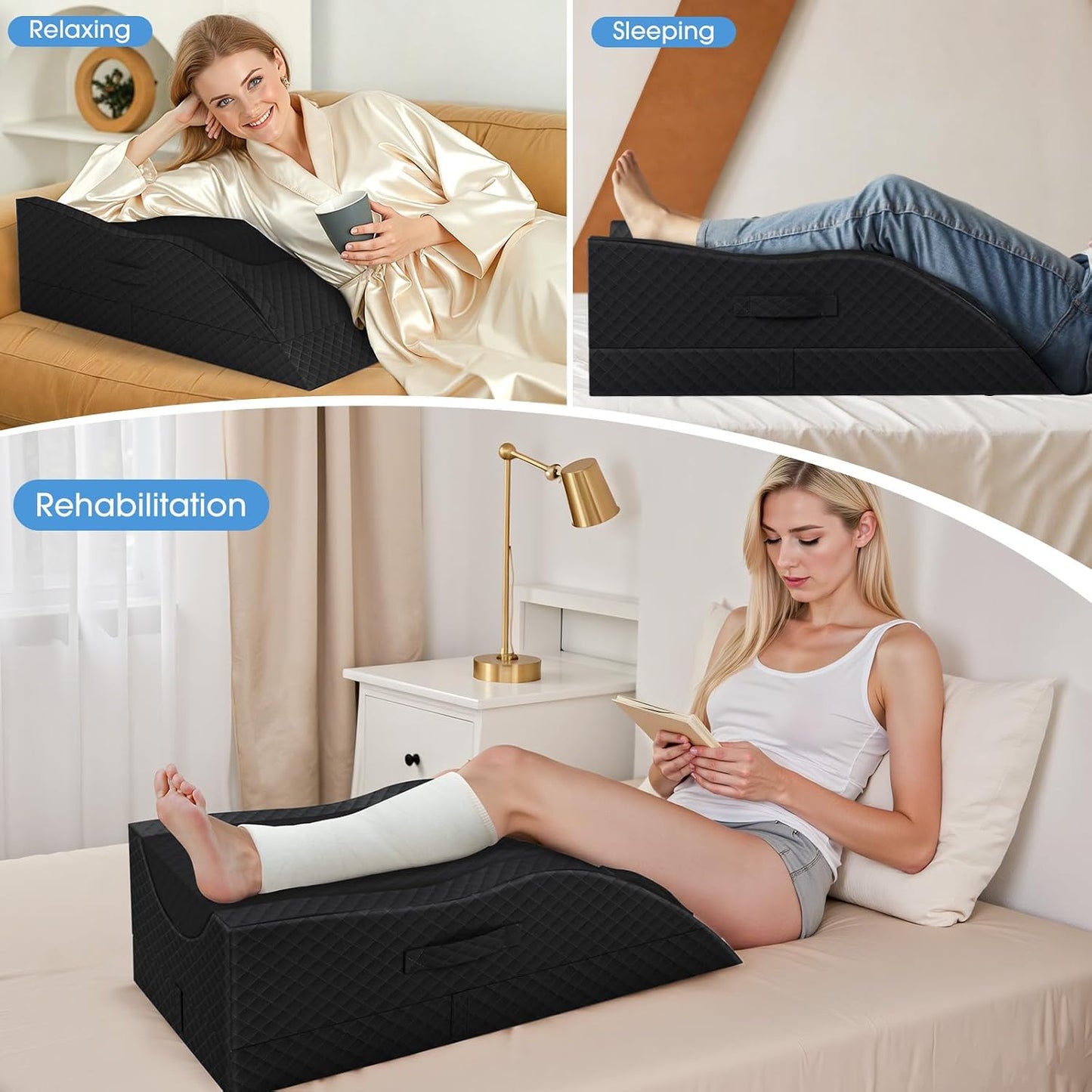 TranquilRelax Leg Elevation Pillows for After Surgery, Wedge Pillow, Grey | Memory Foam, All-around Knee & Ankle Support for Swelling, Height-adjustable, Nop-Slip Bottom, Washable Cover, Single-leg
