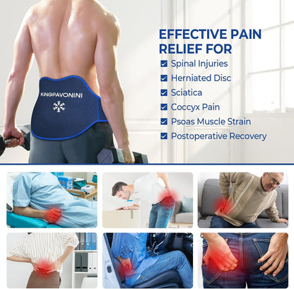 KingPavonini Extra Large Ice Pack for Back Pain Relief, 2 Gel Packs, Blue | 35-Min Long-Lasting & Instant Pain Relief, Leakproof Back Ice Pack, Extension Strap, Hot Cold Therapy, Skin-Safe Lycra Fabric