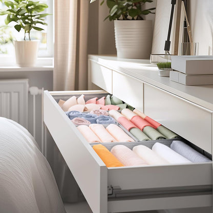 Drawer Organizer Clothes, 10 Pack Dresser Organizer for Baby Clothes, Underwear, Sock- Foldable Closet Organization and Storage Dividers Bins for Nursery, Bedroom (Beige)