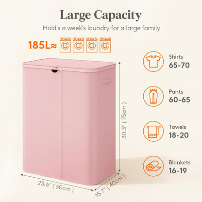 Lifewit 185L 3 Section Laundry Hamper with Lid, Laundry Basket, Beige | Large Foldable Laundry Sorter with 3 Removable Bags, Tall Clothes Hamper for Bedroom and Bathroom